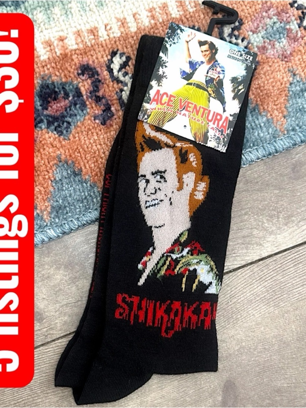 New Ace Ventura Men’s Black Novelty Crew Socks - Graphic Men’s Socks